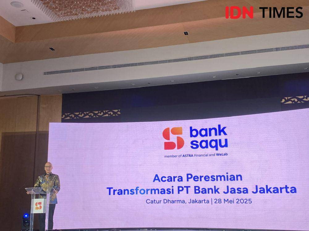 Presiden Direktur Bank Saqu, Leo Koesmanto dalam peluncuran transformasi Bank Jasa Jakarta, di Menara Astra, Jakarta, Rabu (28/5/2025). (IDN Times/Vadhia Lidyana)