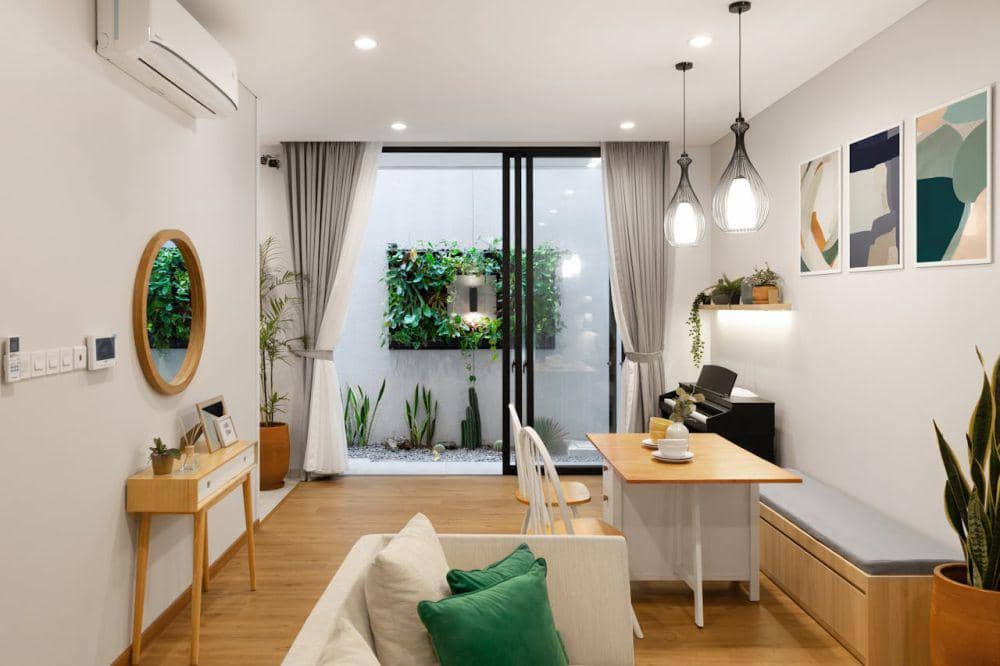 ilustrasi ruangan dengan furniture kayu