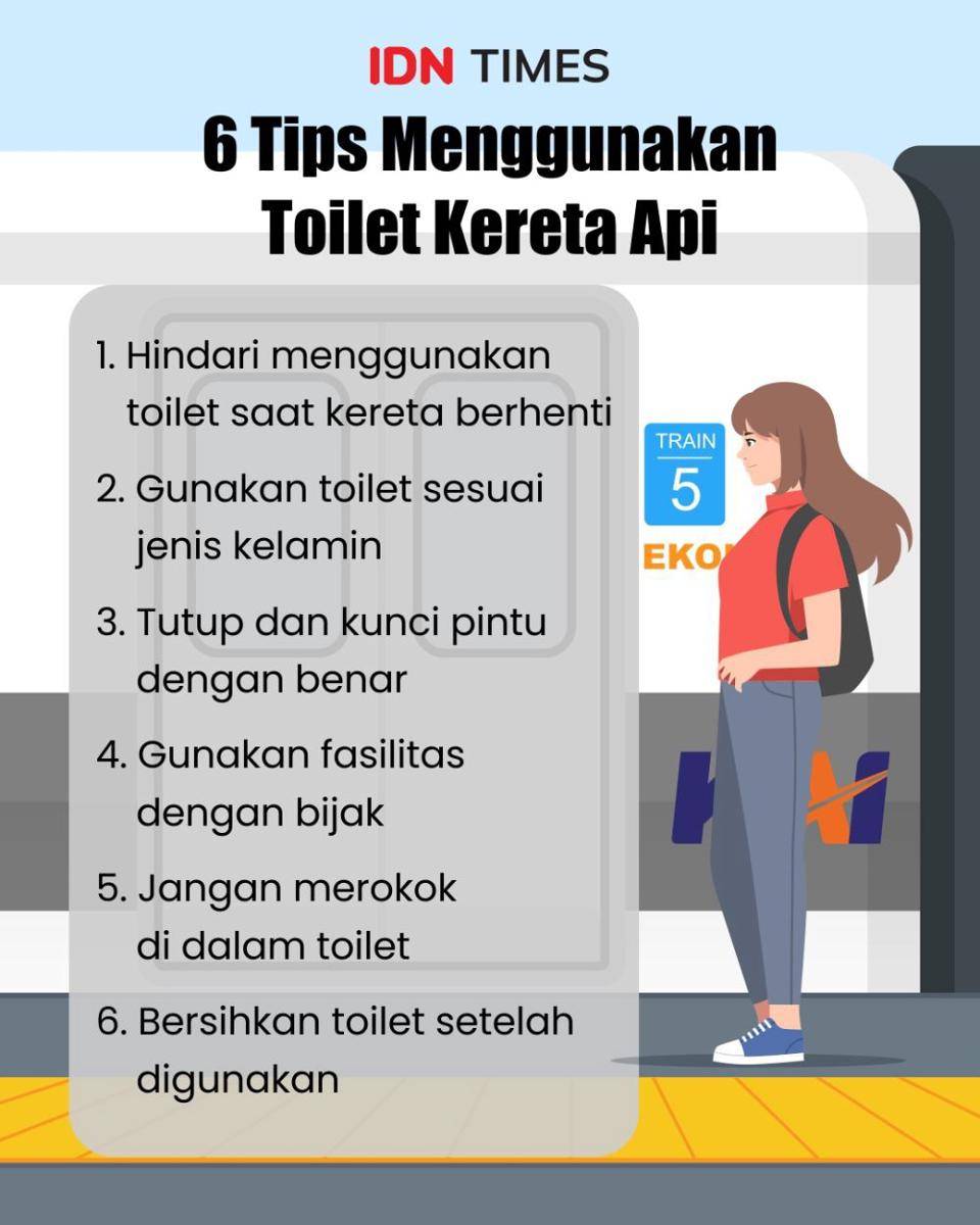 Infografis tips menggunakan toilet di kereta api (IDN Times/Sukma Mardya Shakti)