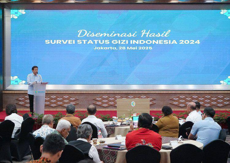 Kemenkes RI rilis hasil Survei Status Gizi Indonesia (SSGI) tahun 2024 pada kegiatan diseminasi yang diselenggarakan secara luring di Auditorium Siwabessy, Gedung Kemenkes, Senin (26/5/2025) (Dok.Kemenkes)