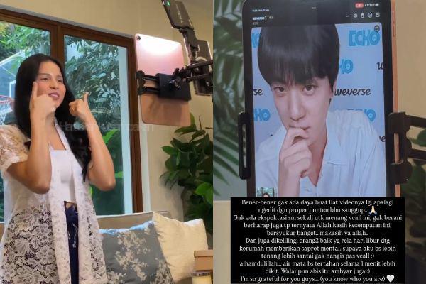 7 Potret Yunita Siregar Video Call Bareng Jin BTS, Gemeteran!
