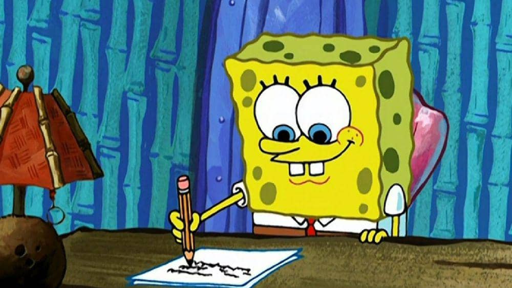 SpongeBob menulis esai (dok. Nickelodeon/SpongeBob SquarePants)