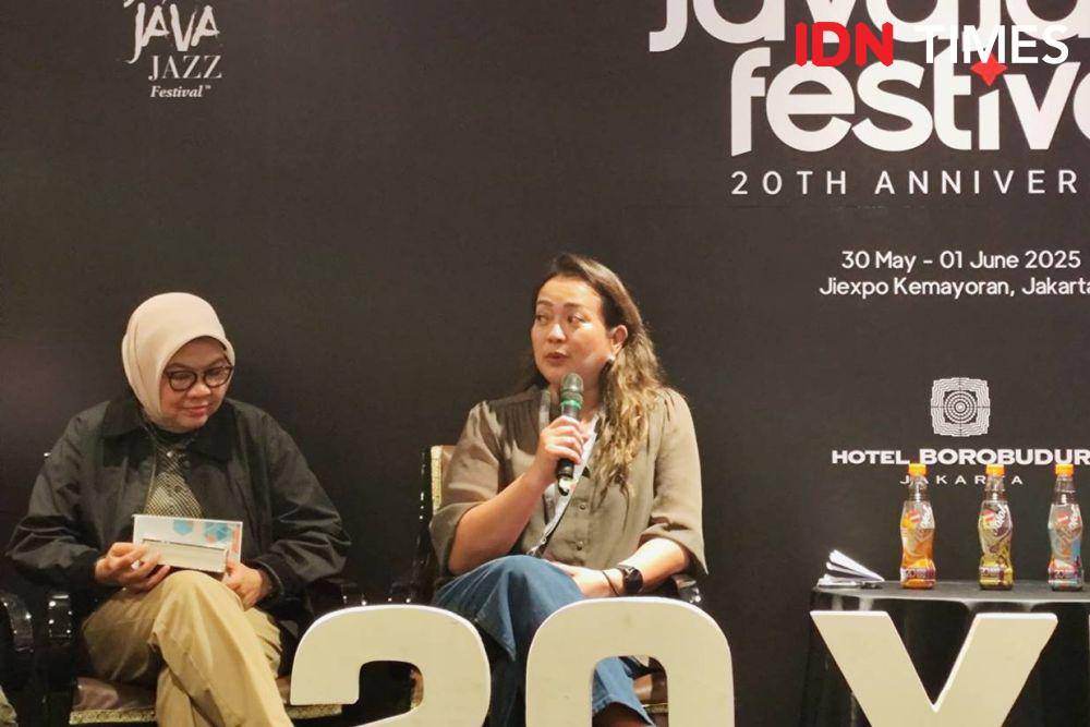 Dewi Gontha di konferensi pers Java Jazz Festival 2025 di Hotel Borobudur, Jakarta, Rabu (28/5/2025) (dok. IDN Times/Shandy Pradana)