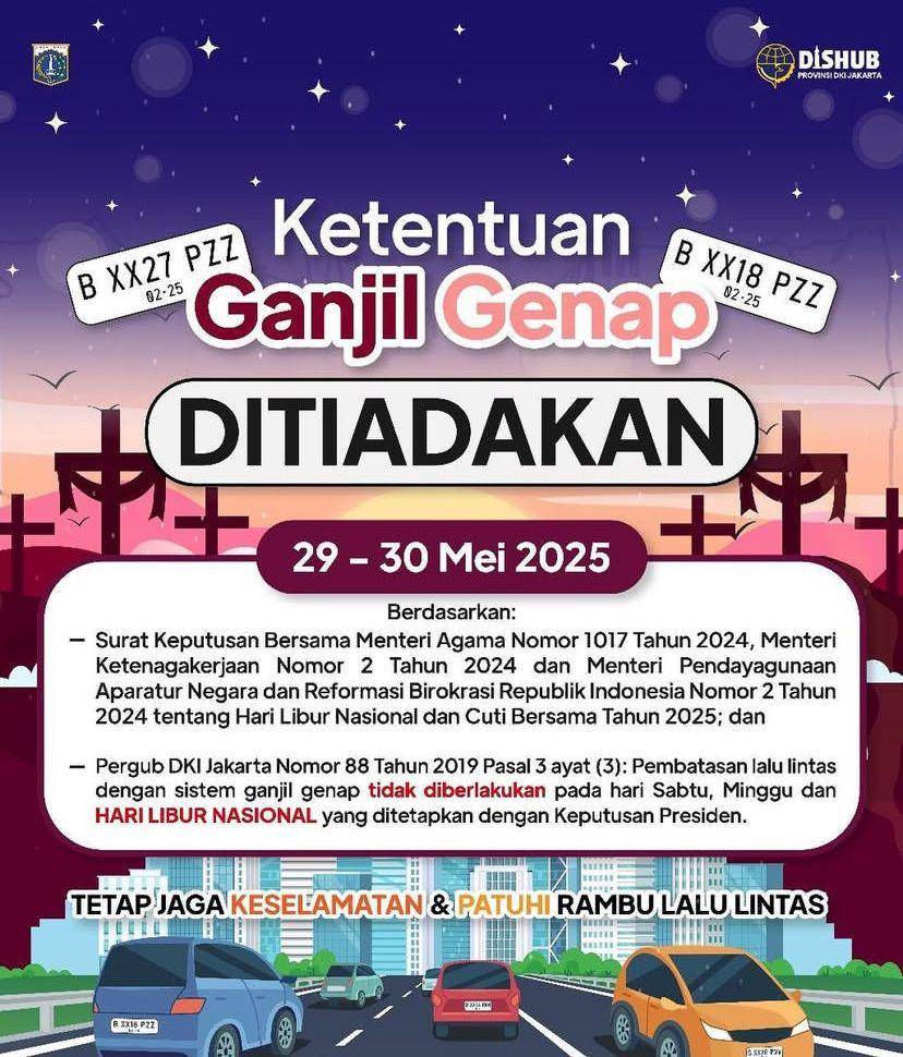 Poster dari laman Instagram DInas Perhubungan DKI Jakarta @dishubdkijakarta, dilansir pada Sabtu (29/5/2025)