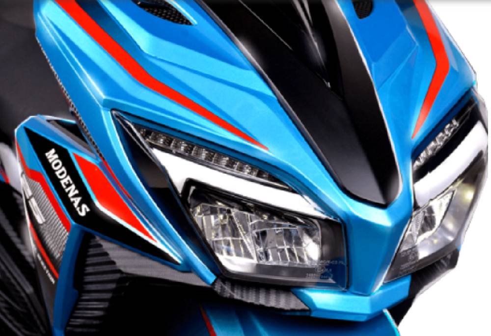 Ilustrasi lampu depan LED dan bodi motor yang tajam Motor Kawasaki Brusky 125 (kawasaki.ph)