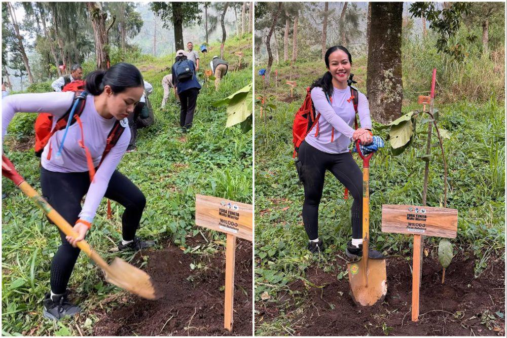 9 Potret Yura Yunita Menanam Pohon di Taman Nasional Gunung Merbabu