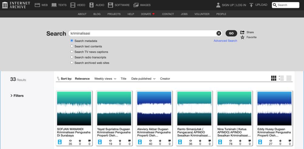 Contoh konten yang tersedia di platform Internet Archive (archive.org)