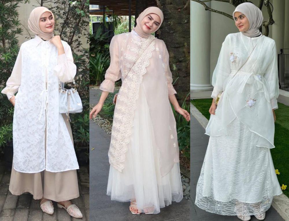 7 Ide OOTD Formal Nuansa Putih Brukat Hingga Katbol ala Helwa Basel