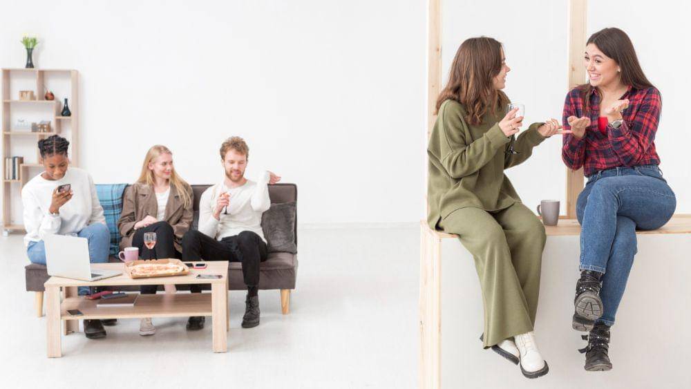 Ilustrasi ngobrol berkumpul bersama teman