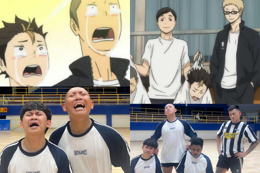 7 Potret D'Komika Tiru Adegan Kocak di Haikyuu!!, Bikin Ngakak!