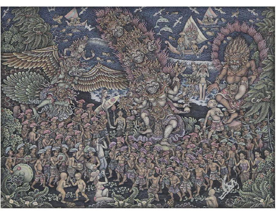 Ilustrasi Lukisan Batuan bertajuk Ngarak Ogoh-ogoh karya I Nyoman Sudirga. (Dok. Panitia Nuju Saharsa Warsa Baturan)