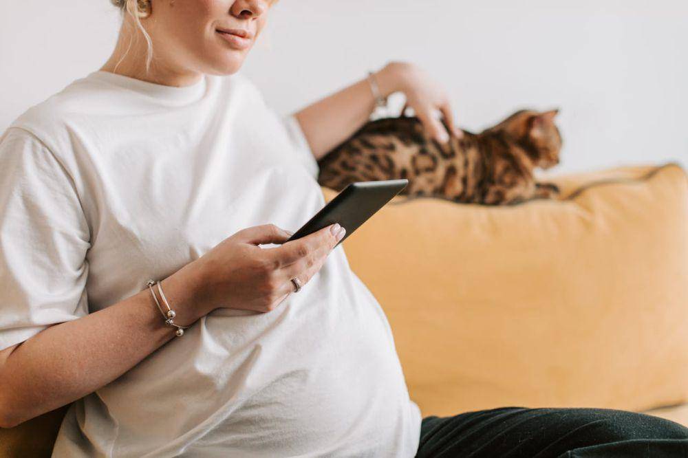 Ilustrasi ibu hamil dengan gadget (pexels.com/Vlada Karpovich)