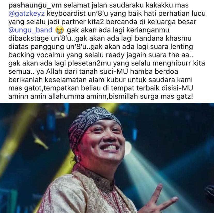 ucapan belasungkawa personel Ungu atas meninggalnya Gatot Kies (Instagram.com/pashaungu_vm)