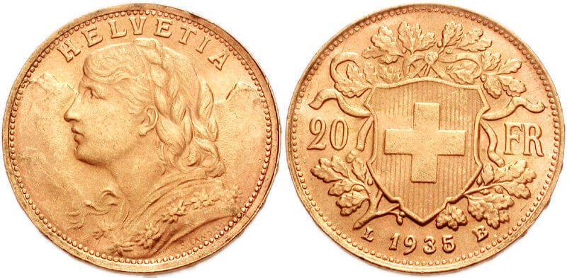 ilustrasi mata uang Franc Swiss (commons.wikimedia.org/Classical Numismatic Group, Inc.)