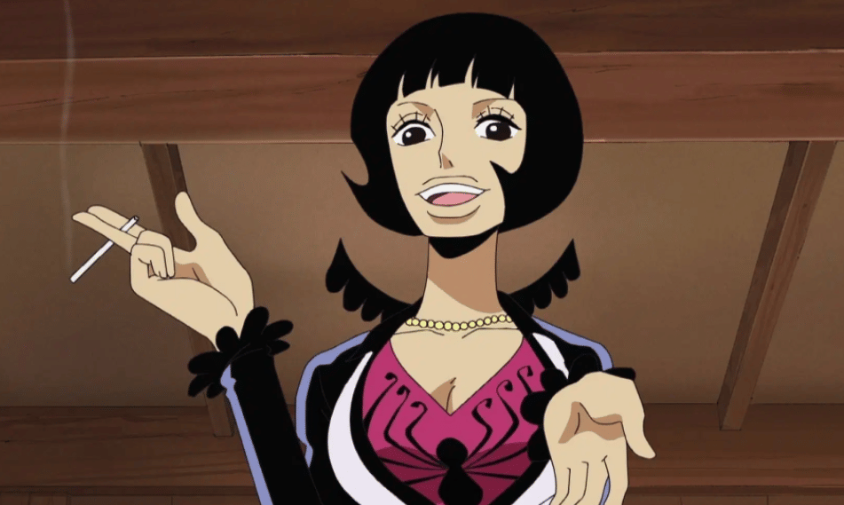 Pertama kali muncul Shakuyaku tampil sebagai pemilik bar (Eiichirou ODA, Toei Animation Co., Ltd.)