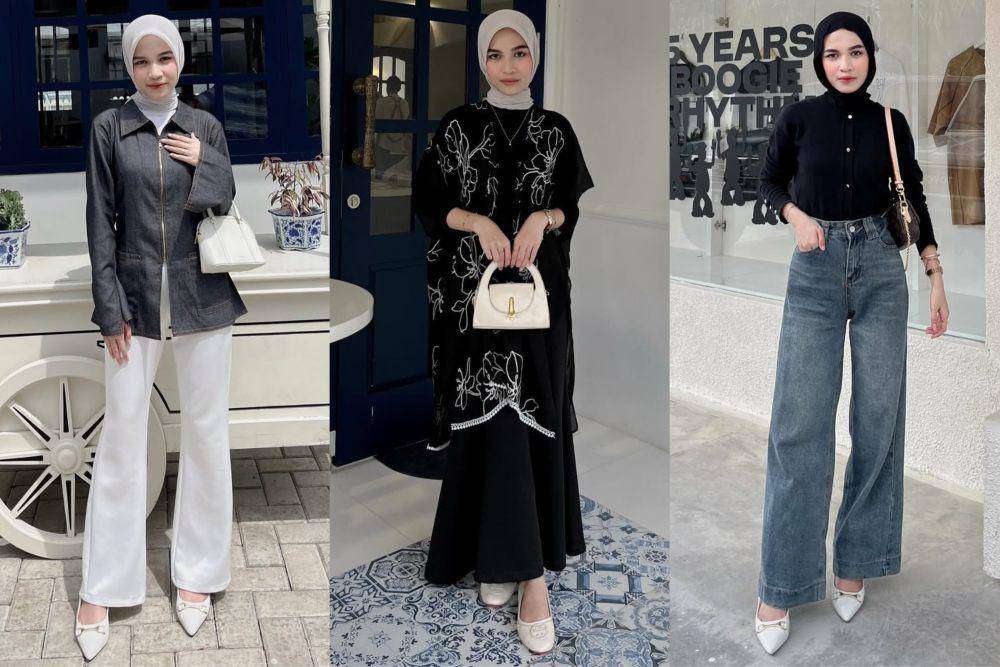 potret ide OOTD hijab serba nuansa hitam ala Elvina Zahra