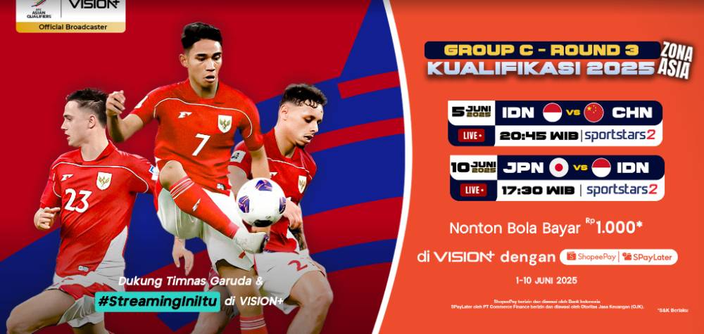 Banner pertandingan Kualifikasi Piala Dunia 2026 di Vision+
