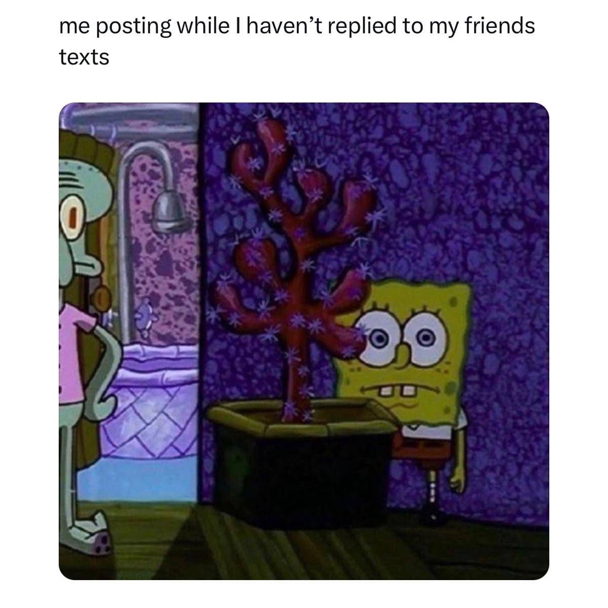 Meme sembunyi dari masalah (threads.com/@spongebob.memepage)
