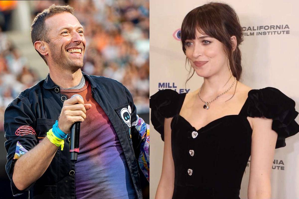 Chris Martin bersama Coldplay tampil di Stadion Etihad di Manchester, Inggris pada 3 Juni 2023 selama Tur Music of the Spheres dan Dakota Johnson di Festival Film Mill Valley 2021 (commons.wikimedia.org/Raph_PH | commons.wikimedia.org/Kevin Kunze)