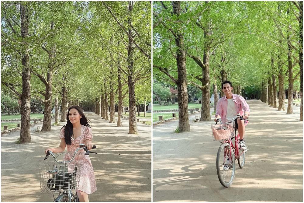 9 Potret Prilly dan Omara Kencan di Nami Island, Serasi dengan Outfit Warna Pink!