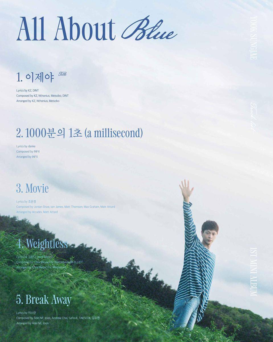 poster tracklist album All About Blue dari Yook Sungjae (instagram.com/iwillmedia.artist)