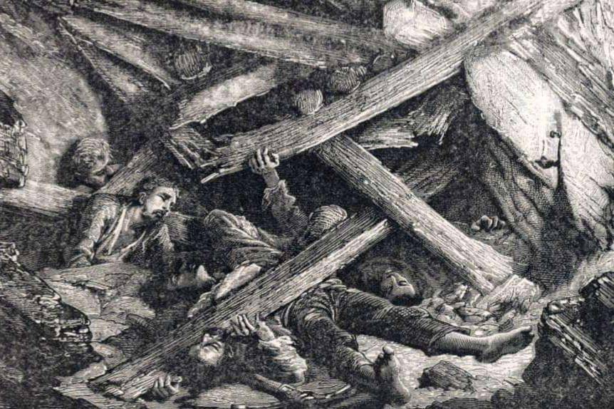 ilustrasi runtuhnya tambang (commons.wikimedia.org/Albert Sidney Bolles)