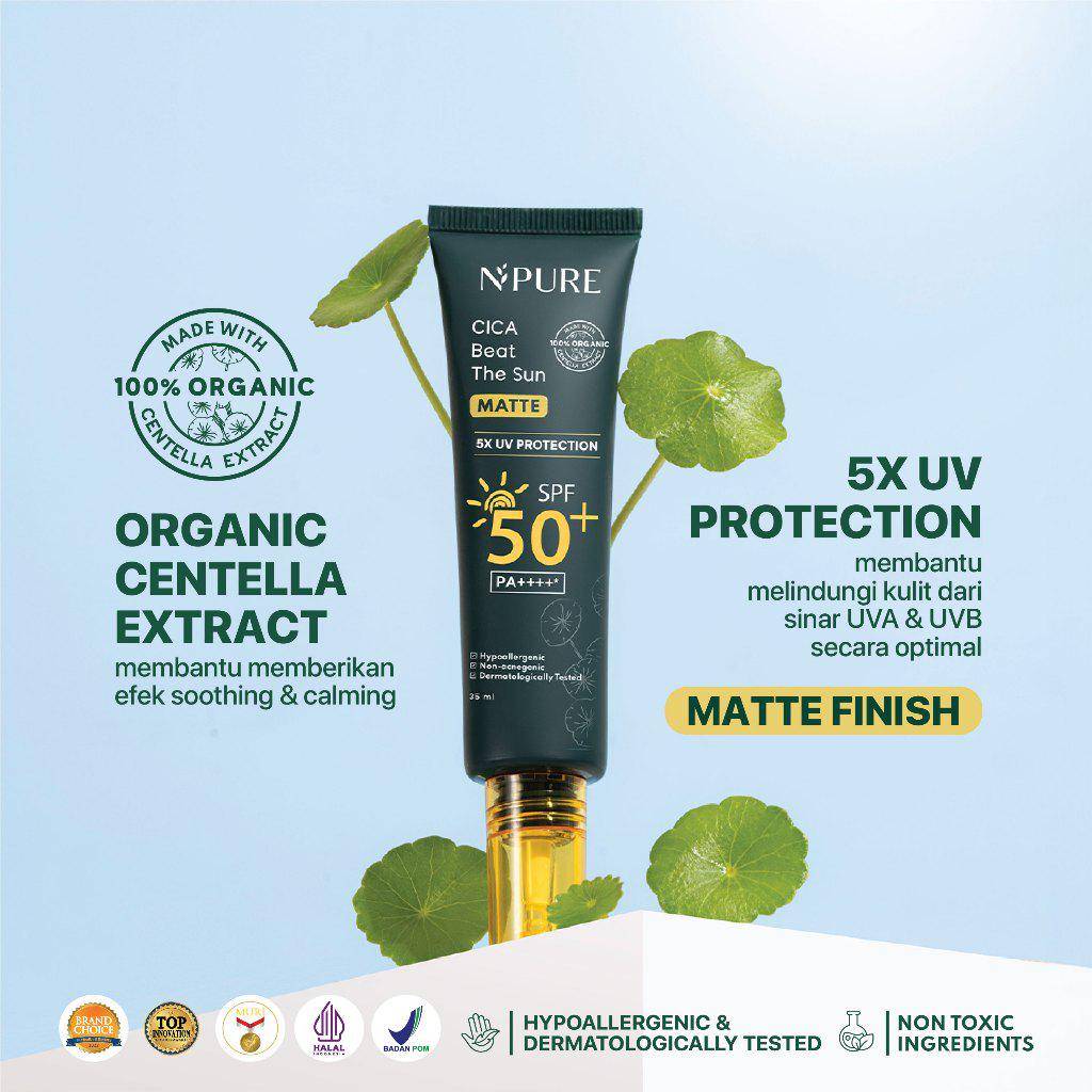 NPURE Cica Beat The Sun SPF 50 PA++++ (shopee.co.id/Npure Official Shop)