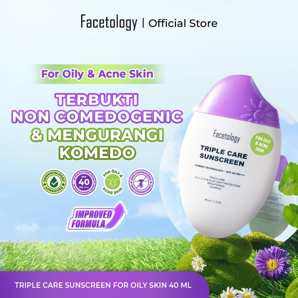 Facetology Triple Care Sunscreen for Acne & Oily Skin SPF 40 PA+++ (shopee.co.id/Facetology Official Shop)