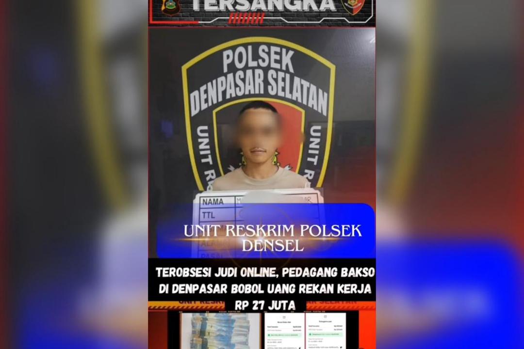 Kecanduan Judi Online, Pedagang Bakso di Denpasar Mencuri Uang Teman