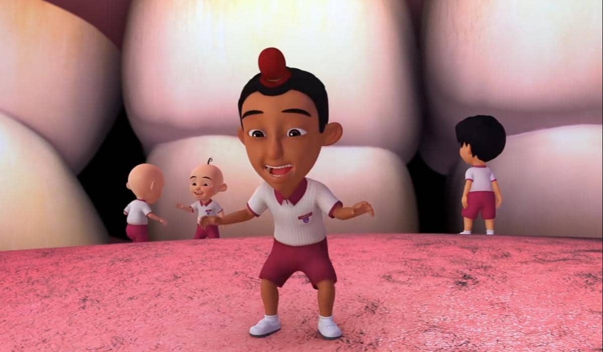 Upin, Ipin, dan kawan-kawan mencoba menjelajahi perut Ehsan (dok. Les' Copaque Production/Upin & Ipin)
