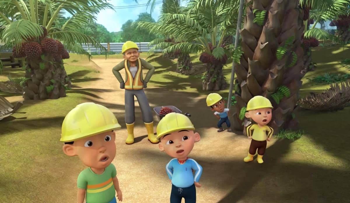Upin, Ipin, dan kawan-kawan mendatangi kebun sawit Tok Dalang (youtube.com/Les' Copaque Production)