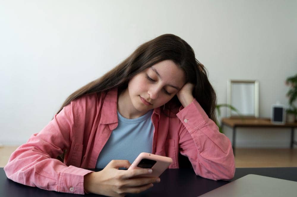 ilustrasi perempuan menggunakan handphone