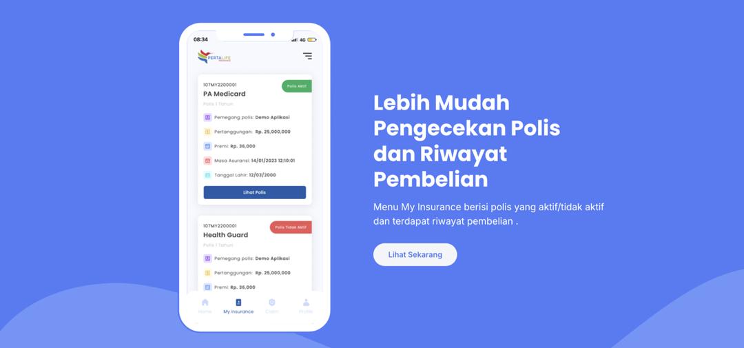 Tampilan aplikasi Pertalife Care/PLife dari Pertalife Insurance. (Dok. Plife.Pertalife.com)
