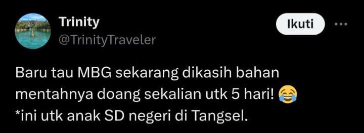Viral, Siswa SD Negeri di Tangsel Diberi Menu MBG Beras