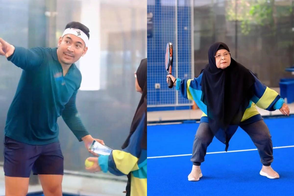 Robby Purba ajarkan ibu main padel 