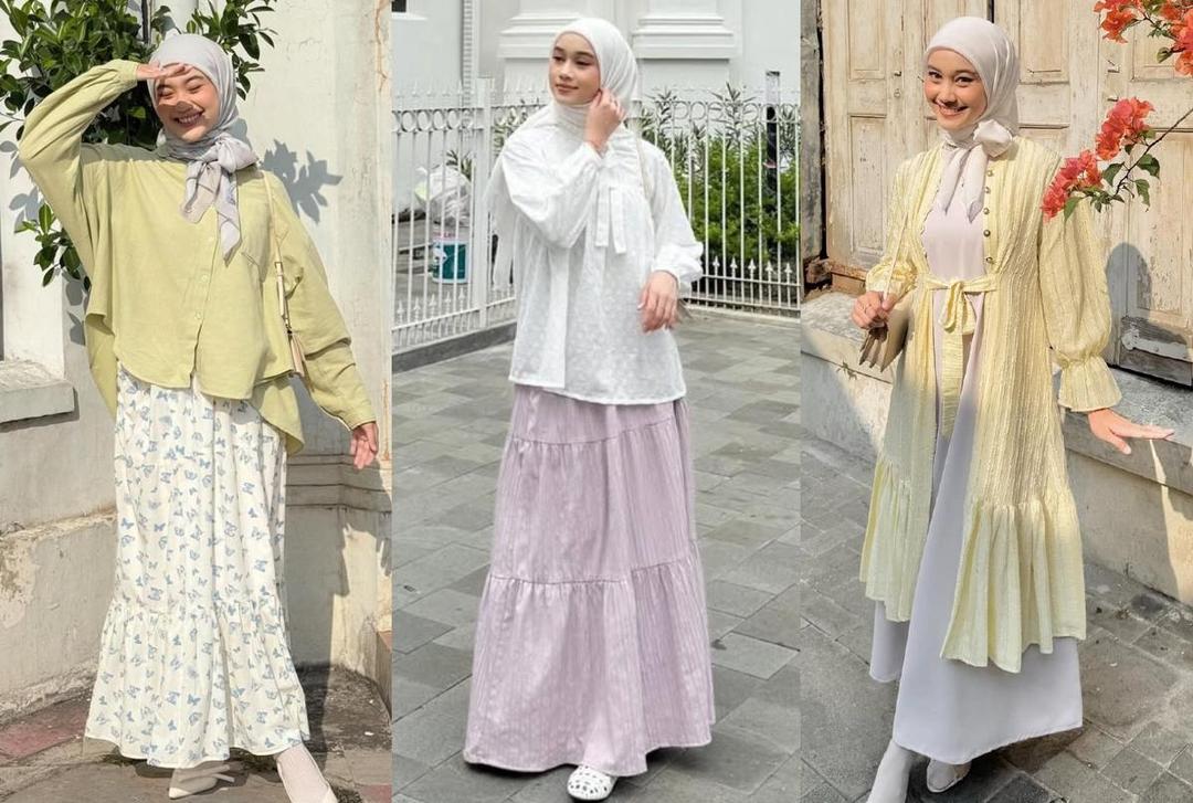 7 Inspirasi OOTD Feminin Hijab Warna Soft ala Ravira Naila, Anggun!