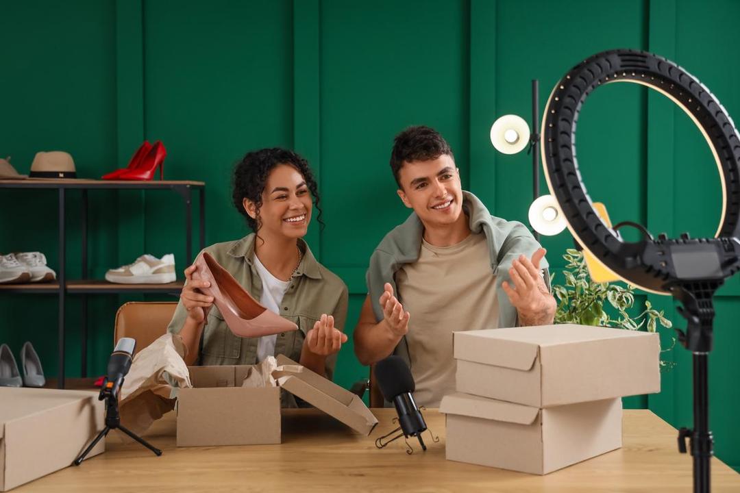 Ilustrasi pebisnis UMKM melakukan live shopping