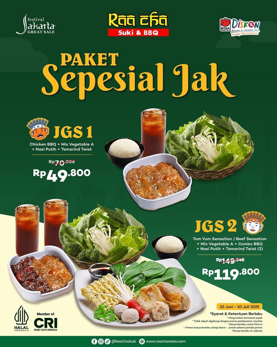 Rayakan ulang tahun kota Jakarta bersama @raachasuki ✨❤️Nikmati paket Suki & BBQ, lengkap dengan nasi + minum, mulai dari 49rb-an saja, khusus untuk area kota Jakarta!Dapatkan promonya dan jangan sampai kelewat.jpg