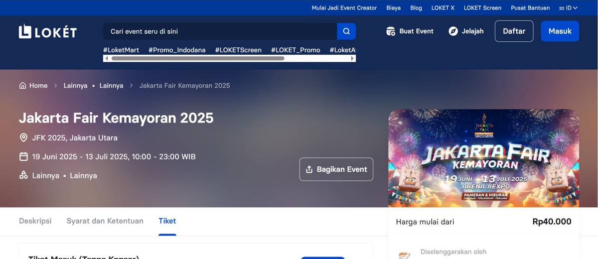 tangkapan layar link beli tiket PRJ 2025 (jakartafair.co.id)