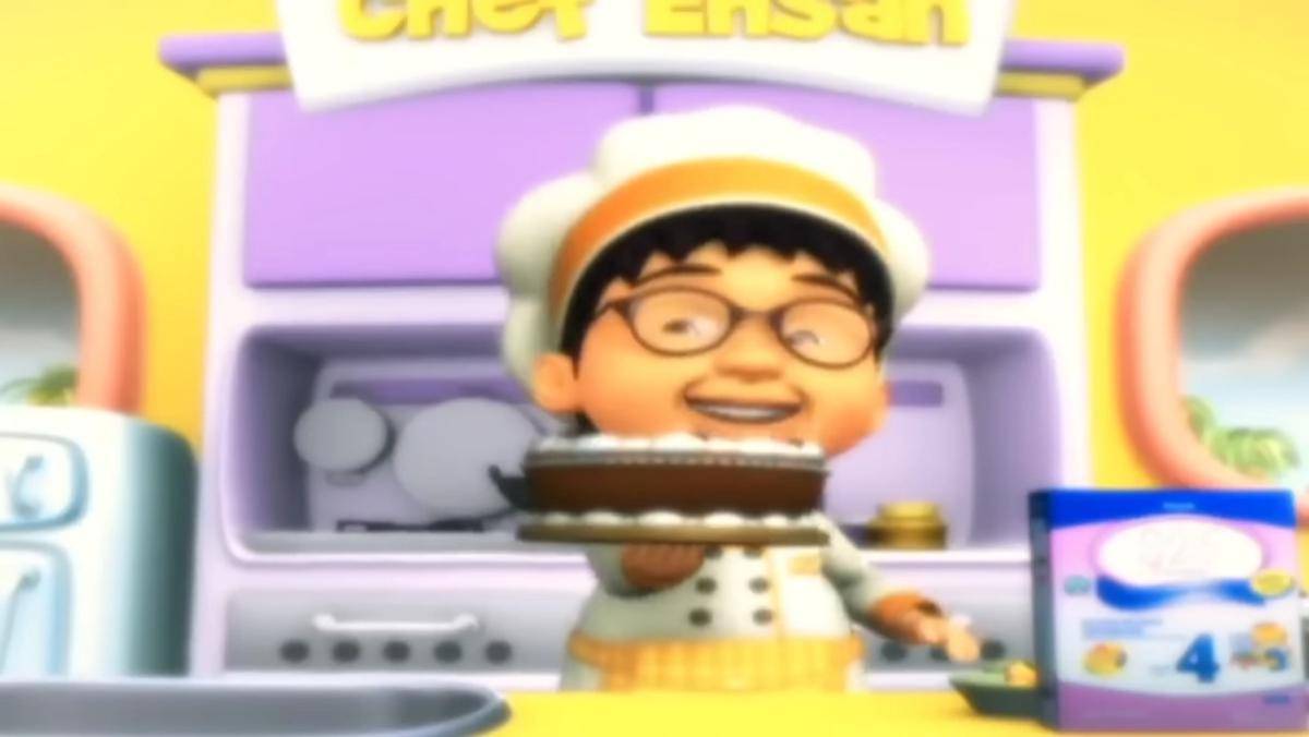 Ehsan membuat kue di Upin & Ipin (dok. Les' Copaque Production/Upin & Ipin)