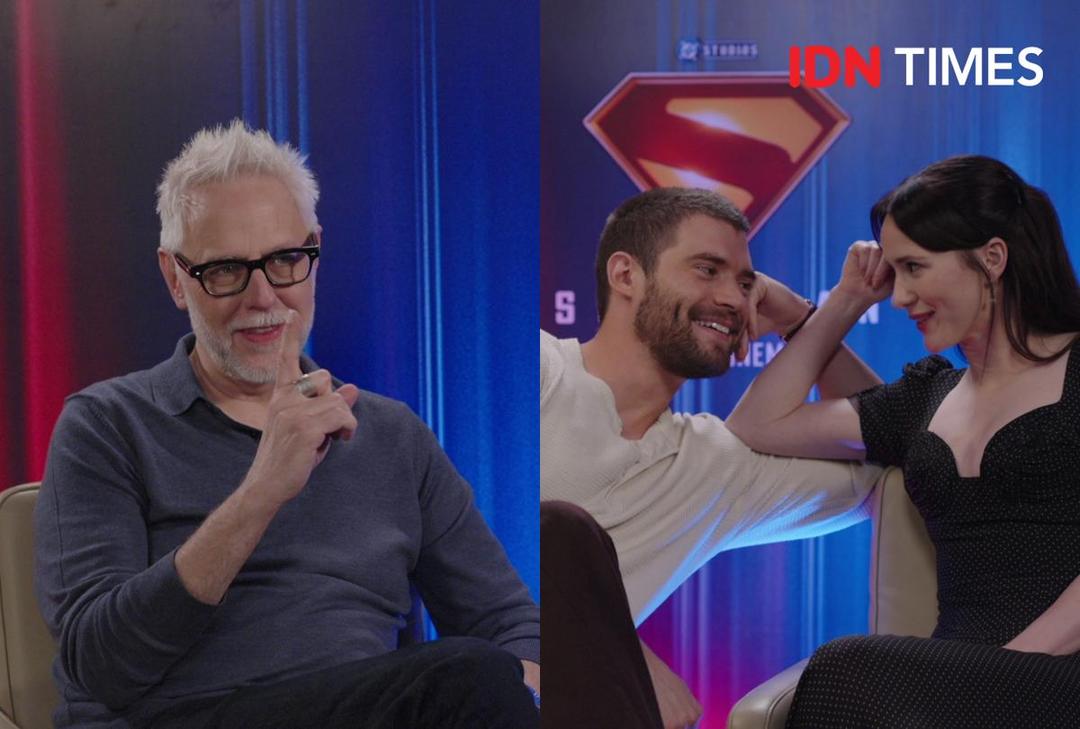 James Gunn, David Corenswet, Rachel Brosnahan dalam interview Superman di Manila, Filipina (IDN Times/Naufal Al Rahman)