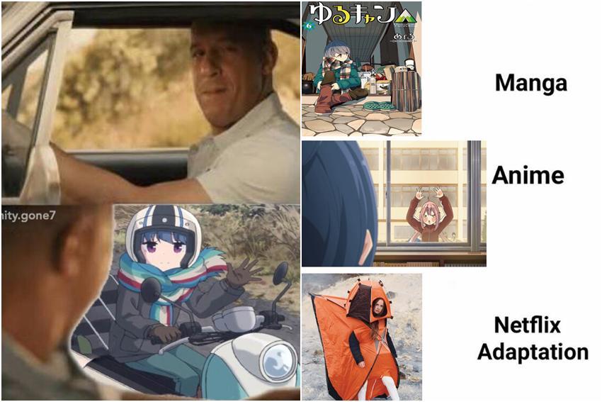 8 Meme Yuru Camp, Anime tentang Kemah yang Menenangkan Hati