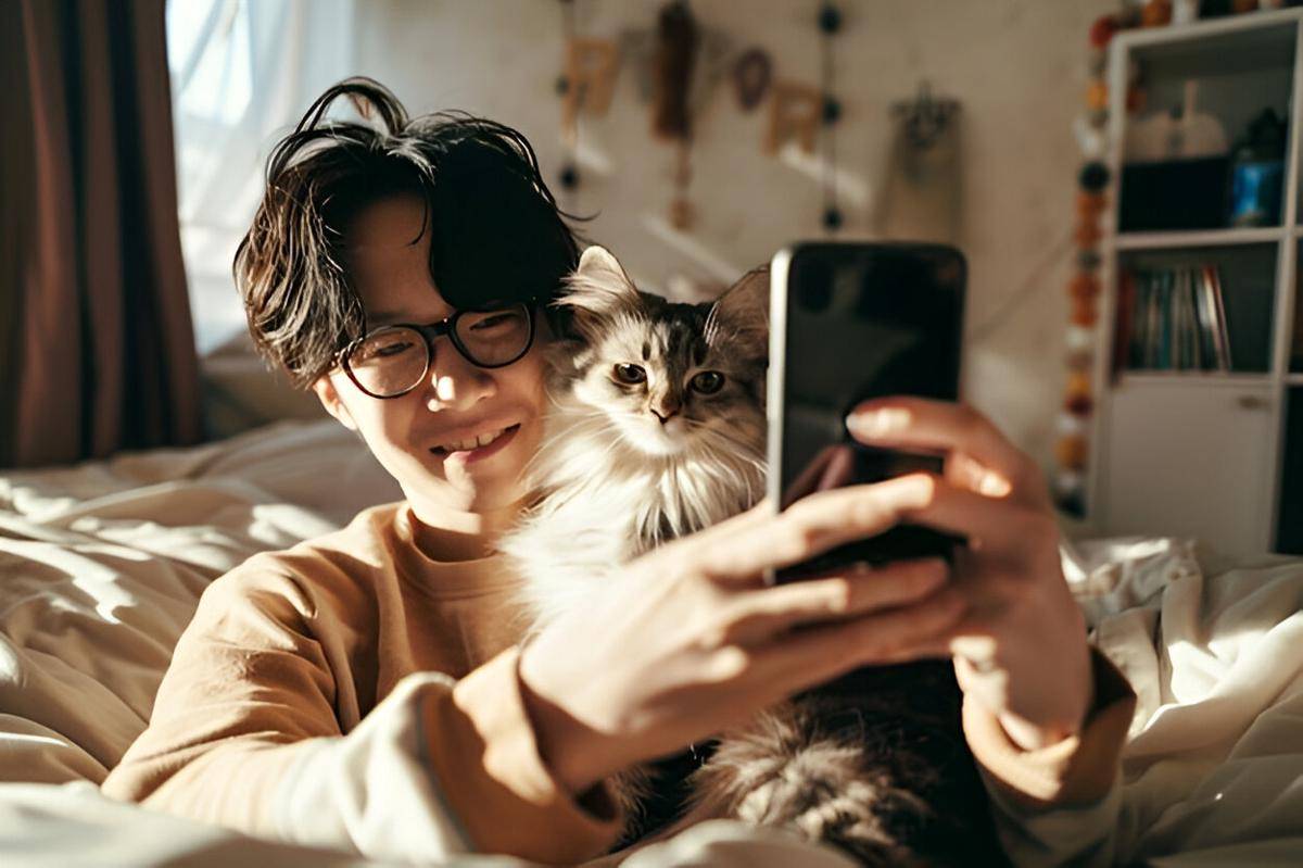 ilustrasi pria memelihara kucing (freepik.com/freepik)