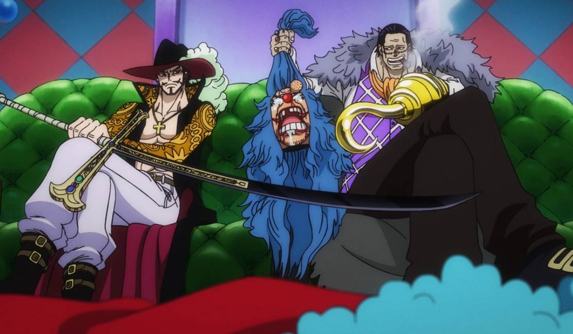 Mihawk, Buggy, dan Crocodile (dok. Toei Animation/One Piece)