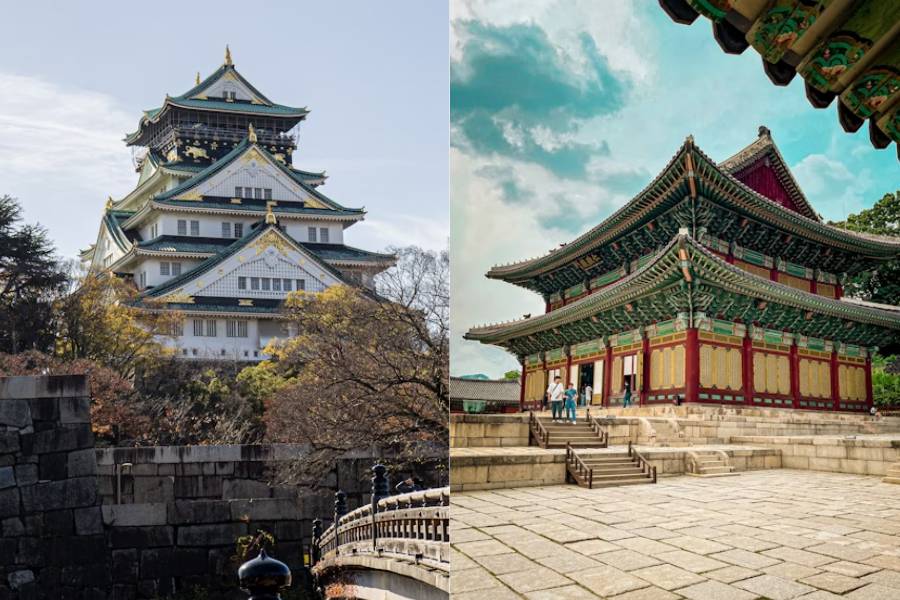 Potret Osaka Castle di Jepang (unsplash.com/hk_kenc) | Potret Istana Gyeongbokgung di Korea Selatan (unsplash.com/jw17)