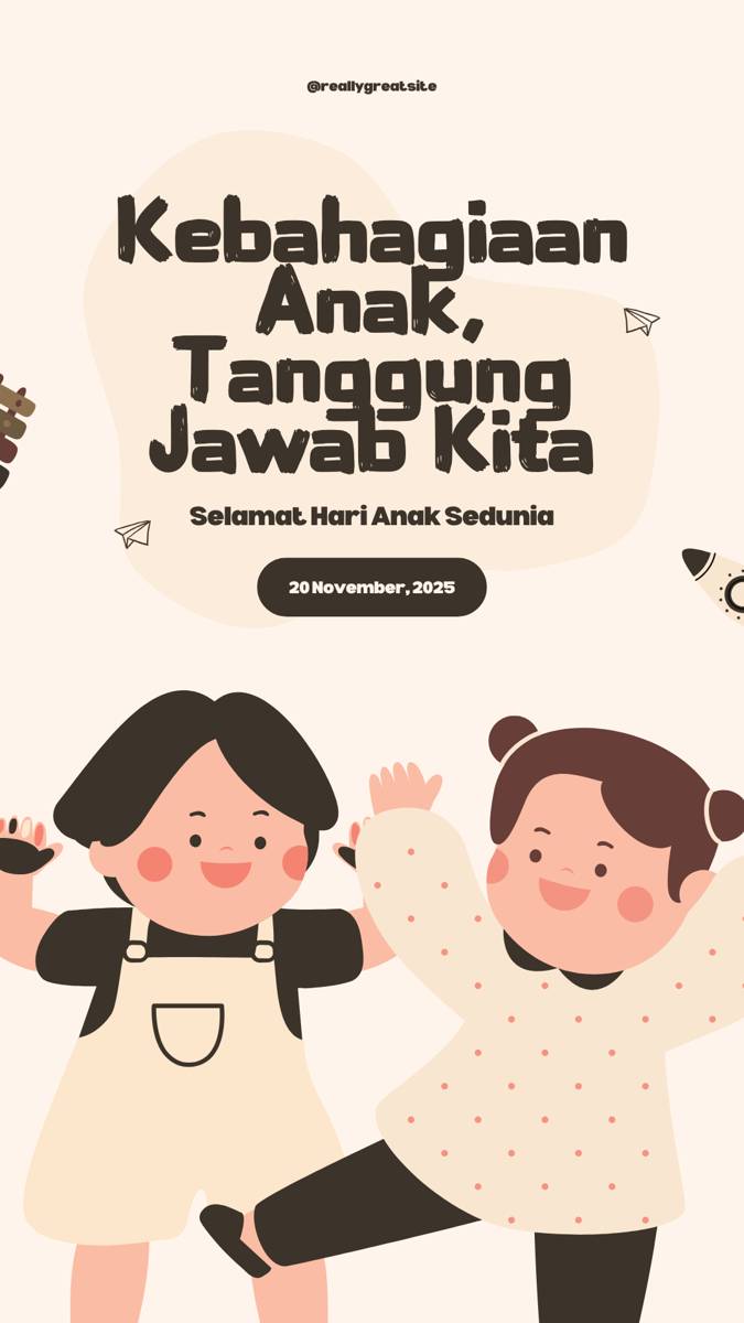 Krem Coklat Ilustrasi Hari Anak Sedunia Mobile Video .png