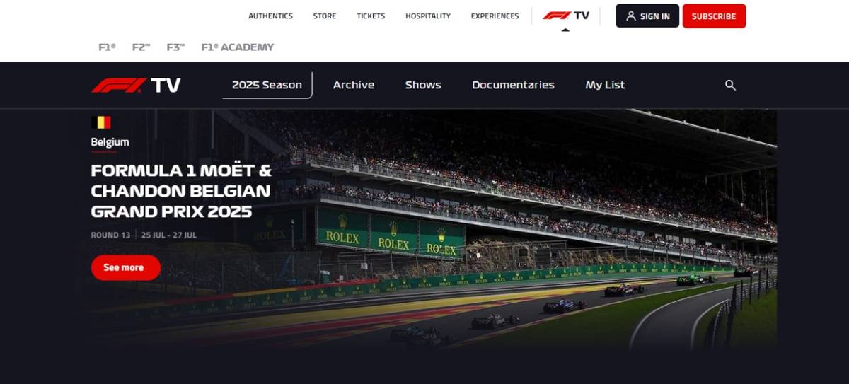 live streaming F1 di F1 TV (dok. F1 TV Pro)