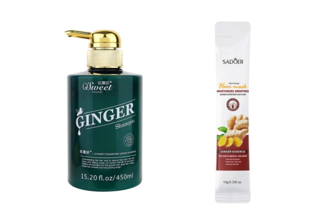 O'sweet Singapore Ginger Shampoo dan Ginger Extract Hair Mask (sociolla.com/O'sweet Singapore Ginger Shampoo | lazada.co.id/Ginger Extract Hair Mask Hair)