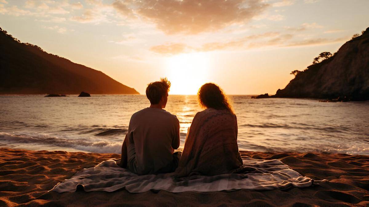ilustrasi pasangan menyaksikan sunset (freepik.com/freepik)