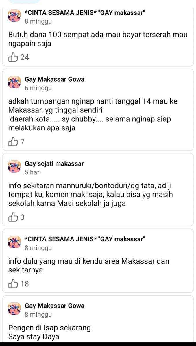 Tangkapan layar Grup FB Gay Makassar/Istimewa